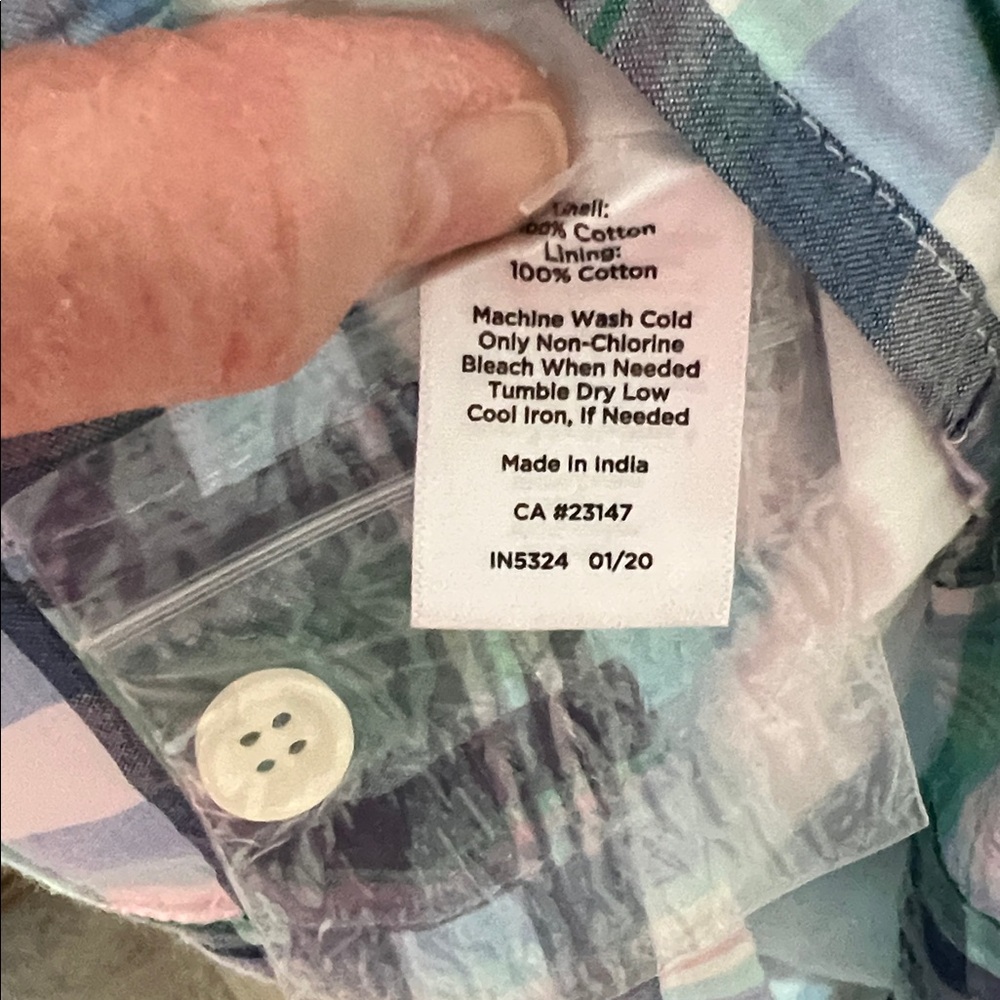 Talbots Patchwork Button Back Tank Top Blue Madra… - image 11